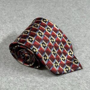 Vintage Kolte Italy Silk Tie Red Blue Geometric Pattern Classic 90s 57x3.75in